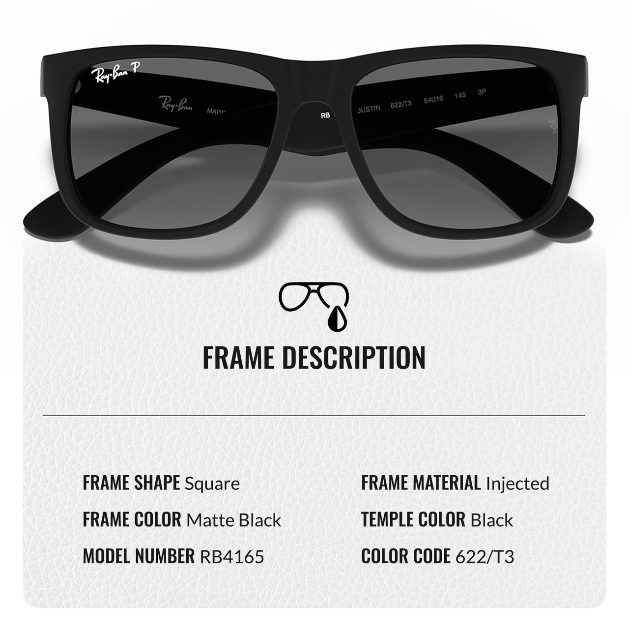 Ray-Ban RB4165 JUSTIN CLASSIC POLARIZED Square Shaped Sunglasses for Men & Women – Includes Official Rayban Eyewear Kit – Ideal Formal & Casual Wear Sunglasses – Light Grey Lens