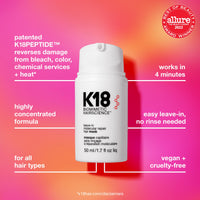 Thumbnail for K18 Leave-In Molecular Repair Hair Mask, Patented, Lasting Repair For Dry, Frizzy, Damaged Hair, Reverse Damage In 4 Minutes From Bleach, Color, Chemical Services + Heat