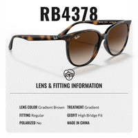 Thumbnail for Ray-Ban RB4378 Square Shaped Non-Polarized Sunglasses for Women – Includes Official RAYBAN Eyewear Kit – Ideal Formal & Casual Wear Sunglasses – Gradient Brown Lens