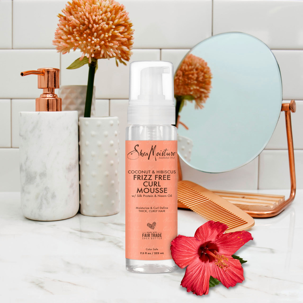 SheaMoisture Coconut Hibiscus Curling Gel Souffle and Mousse for Curly Frizz Control Styling 12 oz and 7.5 oz