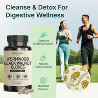 Thumbnail for VINATURA Wormwood Black Walnut Clove Capsules - Cleanse, Detox, Intestinal Guard Formula Supplement for Humans, with Wormwood herb, Black Walnut Extract Combination, 60 Capsules