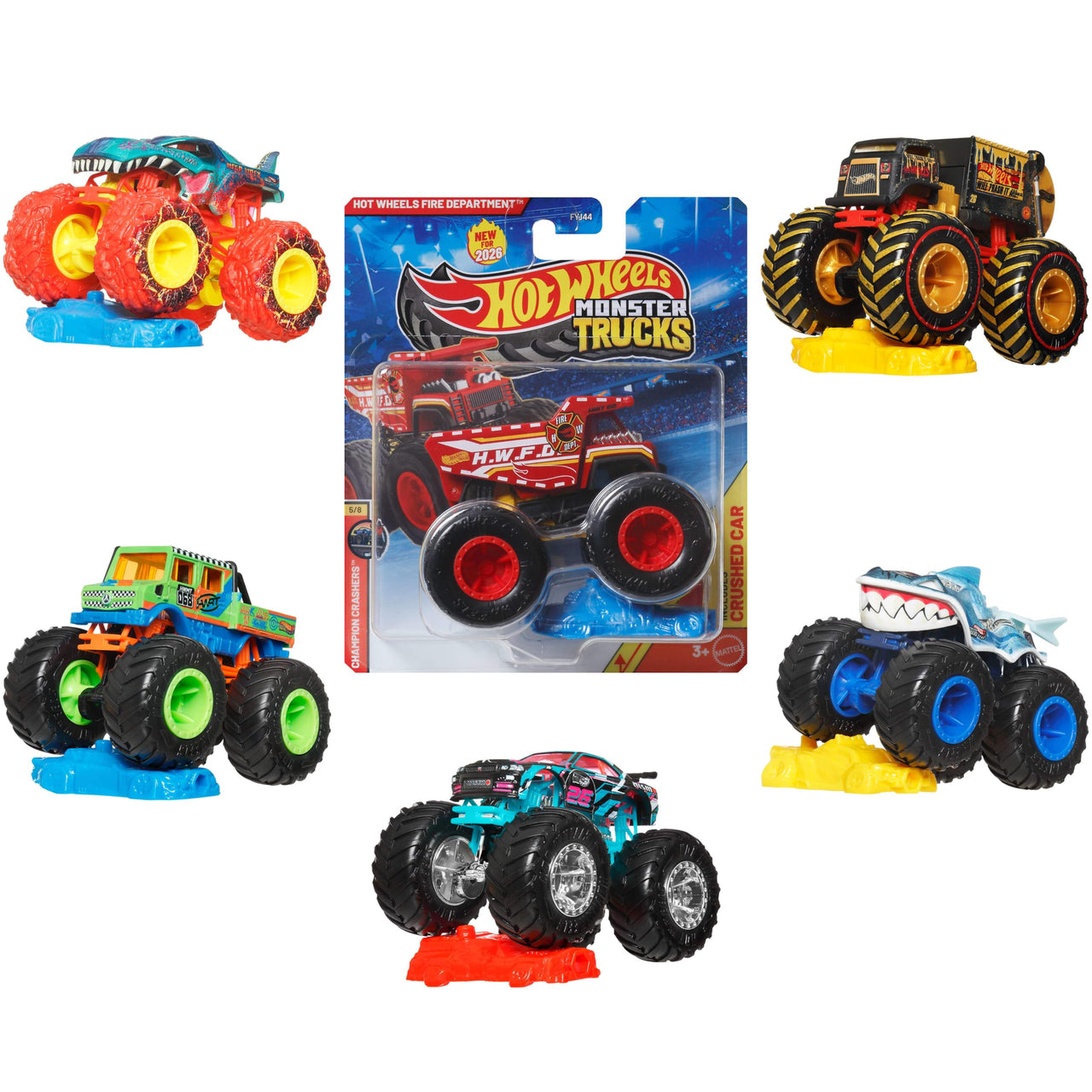 Hot Wheels Monster Trucks Set, 1 Toy Truck in 1:64 Scale & 1 Crushable Car, Vehicle Play for Kids & Collectors (Styles May Vary)