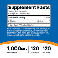 Thumbnail for Nutricost L-Glycine 1000mg, 120 Capsules, Vegetarian, Non-GMO and Gluten Free