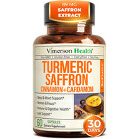 Thumbnail for Saffron Supplements – 89mg Saffron Extract and 1000mg Tumeric Blend – Turmeric Supplement with Ceylon Cinnamon and Cardamom for Mood, Memory & Eye Health – Joint Supplements for Women & Men – 60 Count