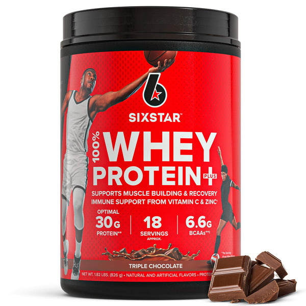 Six Star Whey Protein Powder Plus - Muscle Building & Recovery Formula with Whey Isolate Powder, BCAAs, 30g Protein, Immune Support - Post-Workout Supplement - Triple Chocolate, 1.8 lbs