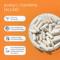 Thumbnail for NaturaLife Labs Acetyl L-Carnitine (ALCAR) 1500 mg per Serving – 100 Capsules – Non-GMO, Gluten-Free, Vegan