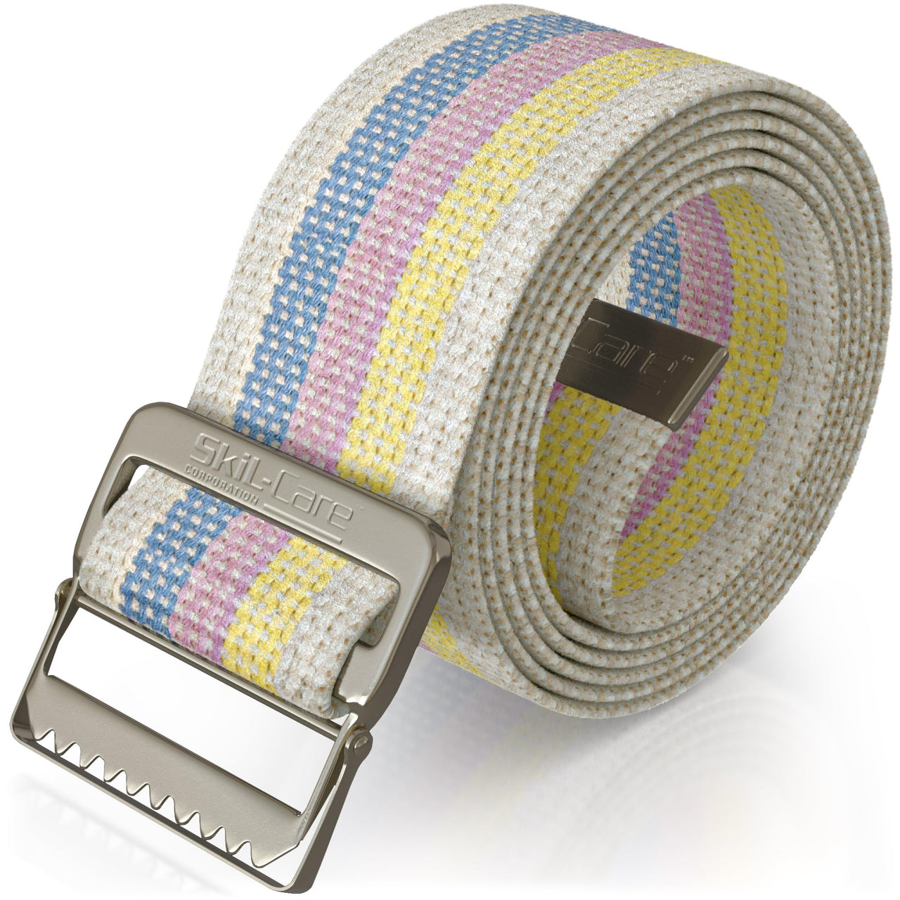 Skil-Care Cotton Gait Belt, Pastel Stripe Design, Gait Belt for Seniors, 72” L x 2” W, Secure Metal Buckle, Durable Cotton Webbing Transfer and Physical Therapy Belt, 252072