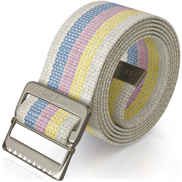 Skil-Care Cotton Gait Belt, Pastel Stripe Design, Gait Belt for Seniors, 72” L x 2” W, Secure Metal Buckle, Durable Cotton Webbing Transfer and Physical Therapy Belt, 252072