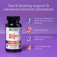 Thumbnail for Zhou Nutrition Bloat Blast+ - Digestive Support Supplement for Women & Men, Daily Digestive Enzymes with Probiotics for Gut Health, Gluten Free, Vegan - 30 Veggie Capsules