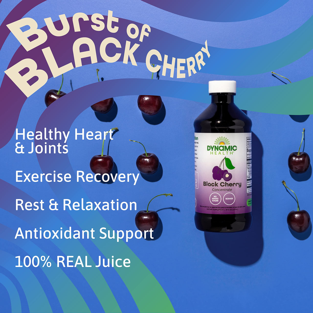 Dynamic Health Pure Black Cherry Unsweetened 100% Juice Concentrate, No Additives or Preservatives, Antioxidant, 8oz (Packaging Varies)