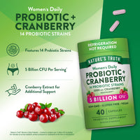 Thumbnail for Nature's Truth Probiotics for Women | 5 Billion CFUs Daily | 40 Vegan Capsules | with Cranberry | Non-GMO & Gluten Free | No Refrigeration Needed