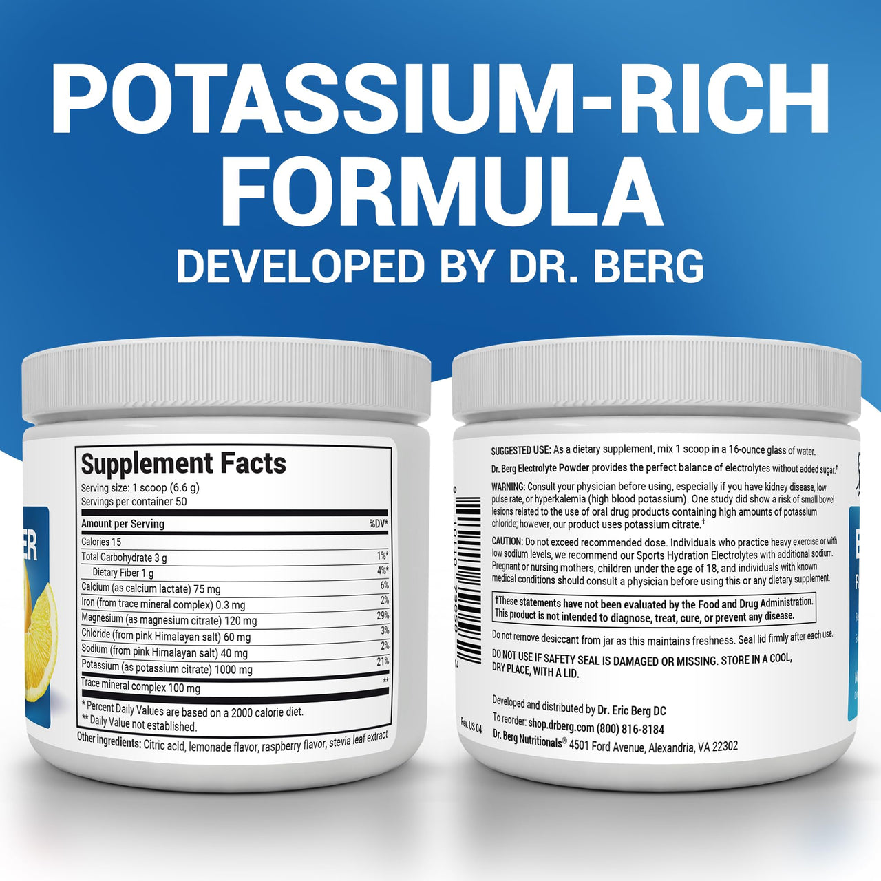 Dr. Berg Zero Sugar Hydration Keto Electrolyte Powder - Enhanced w/ 1000 mg of Potassium & Real Pink Himalayan Salt (NOT Table Salt) - Raspberry & Lemon Flavor Hydration Drink Supplement - 50 Servings