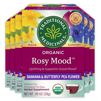Thumbnail for Traditional Medicinals Organic, Rosy Mood, Damiana & Butterfly Pea Flower - Uplifting Mood Support - Kosher, Non-GMO, Caffeine-Free, Compostable - 96 Tea Bags (6 Packs of 16)