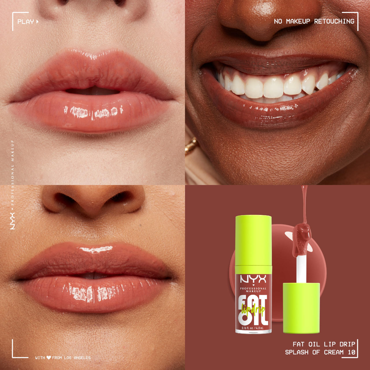 NYX PROFESSIONAL MAKEUP Fat Oil Lip Drip, Moisturizing, Shiny and Vegan Tinted Lip Gloss - Splash of Cream (Honey Nude)