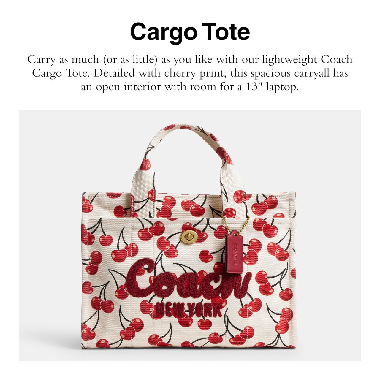 COACH Womens Cargo Tote Bag with Cherry Print, Chalk Multi, OS