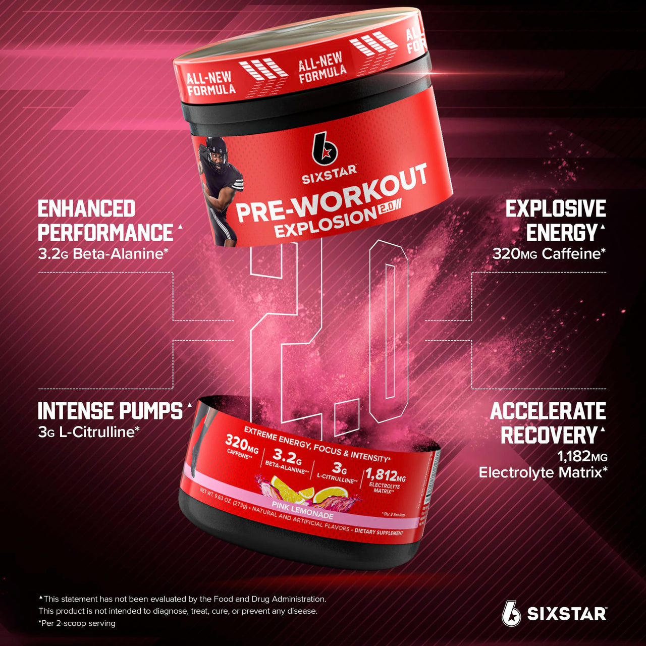 Six Star Pre-Workout Powder for Men & Women, Pink Lemonade (30 Servings) - Preworkout Explosion 2.0 Energy Powder Drink Mix with Beta-Alanine & Caffeine - Sports Nutrition Supplement Products