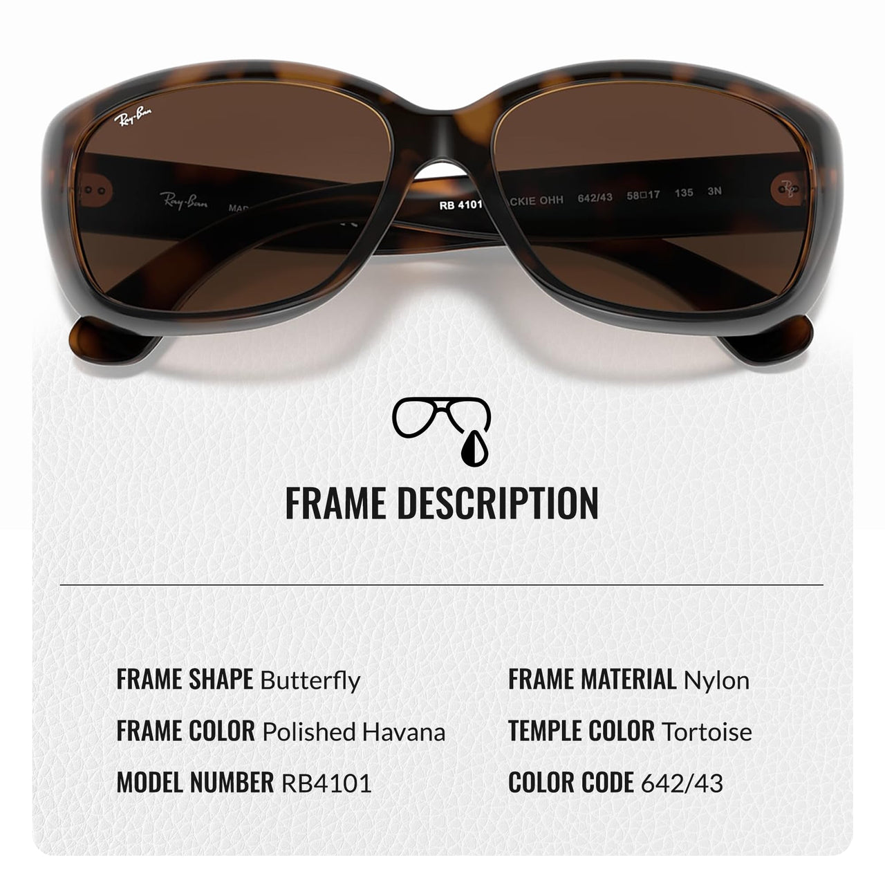 Ray-Ban RB4101 Jackie Ohh Butterfly Shape Sunglasses for Men and Women- Timeless Classic Sun Glasses with Modern Elegance - Premium UV Protection - Designer Men's and Women's Sunglasses