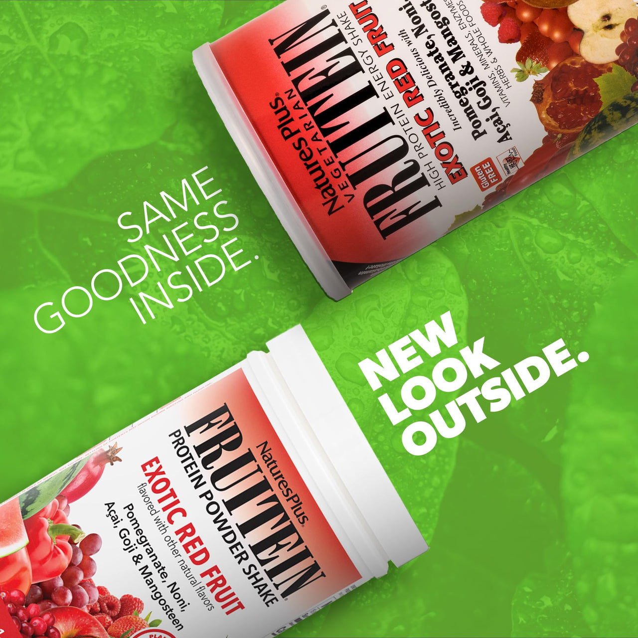 NaturesPlus FRUITEIN Exotic Red Fruit Shake - 1.3 lbs - Plant-Based Protein (13g/Serving) - Supports Energy & Immune System - Vegetarian, Gluten Free & Non-GMO - 16 Servings