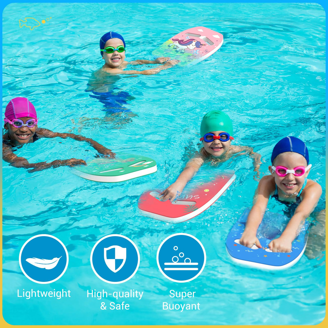 HeySplash Swim Kickboard for Kids, Swimming Kickboard Cute Pattern Swim Training Aid for Children, Pool Exercise Equipments for Beginning Swimmers Safety Swim Board Auxiliary, Indigo Whale