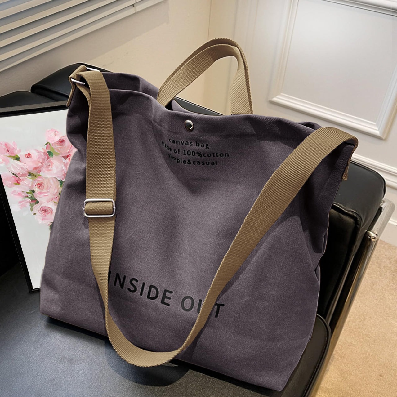 Large Tote Bag for Women, Canvas Gift for Women, Inside Out Bag, Fashion Crossbody 16oz Cotton, Large Capacity Shoulder Tote