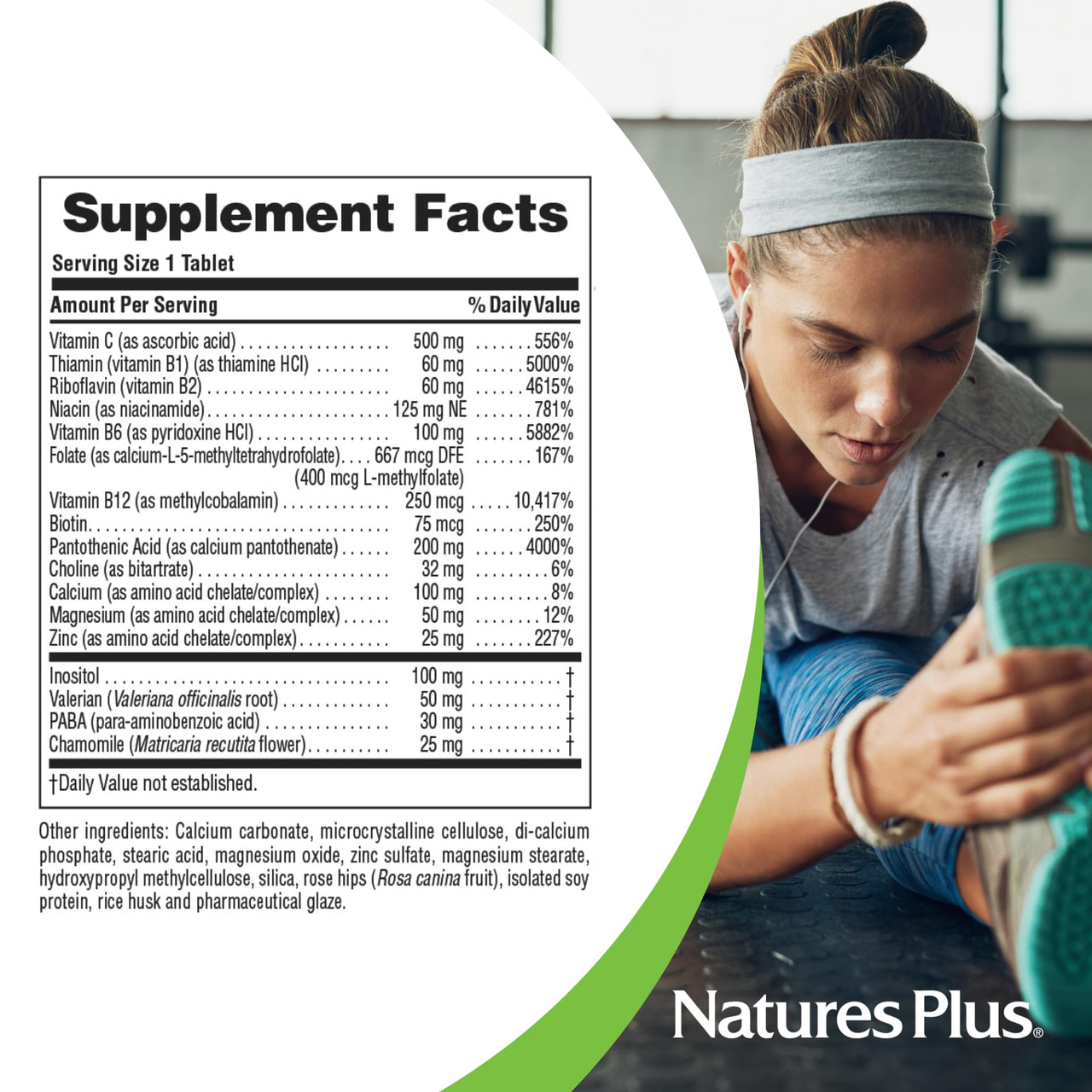 NaturesPlus Mega-Stress Complex, Sustained Release - 90 Vegetarian Tablets - B Complex, Vitamin C Stress Relief Supplement, Chamomile & Herbs for Natural Calm - Gluten-Free - 90 Servings