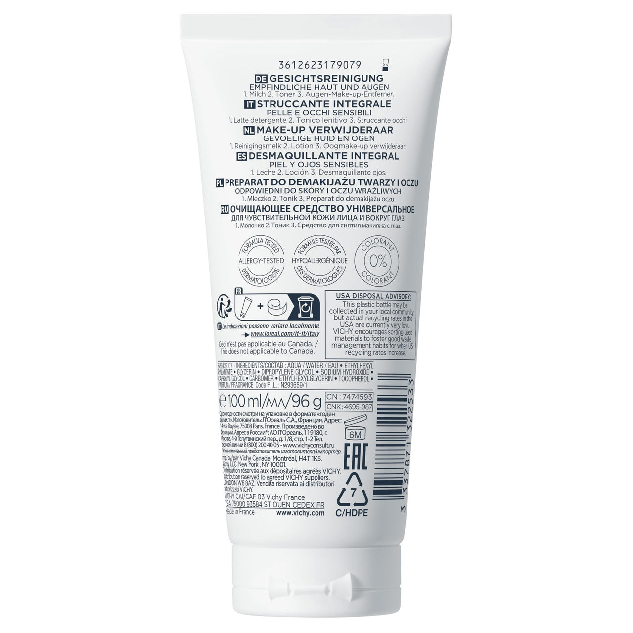 VICHY Pureté Thermale One Step Cleanser, Face Wash, Toner & Makeup Remover, No Rinse Required, Gentle Eye Makeup Remover, Suitable For Sensitive Skin & Contact Lenses, Non-Oily, Alcohol Free