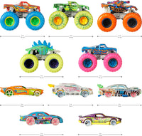 Thumbnail for Hot Wheels Toy Monster Trucks 10-Pack of Glow-in-the-Dark 1:64 Scale Vehicles, GITD Set of 5 Trucks & 5 Cars, Play Vehicles for Kids & Collectors
