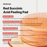 Thumbnail for Medicube Red Succinic Acid Panthenol Facial Peeling Pads - Exfoliating Toner Pads for Breakout-Prone Skin with Niacinamide, AHA, BHA, and Soothing Panthenol - Non-Comedogenic