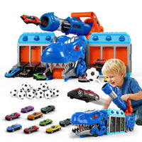 Thumbnail for LUCKFUTURE Dinosaur Truck Toy, Blue T-Rex with Launcher - Shoots Cars & Balls, Interactive Tyrannosaurus Play Set with Storage for Kids Ages 3-7