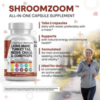 Thumbnail for Clean Nutraceuticals Lions Mane 20in1 Mushroom Supplement with Turkey Tail Reishi Cordyceps Chaga Maitake Meshima Poria Cocos Shiitake Oyster Porcini Enoki - 1 Pack