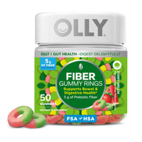 Thumbnail for OLLY Fiber Gummy Rings, 5g Prebiotic Fiber, FOS (Fructo-oligosaccharides), Digestive Support, Berry Melon 50ct