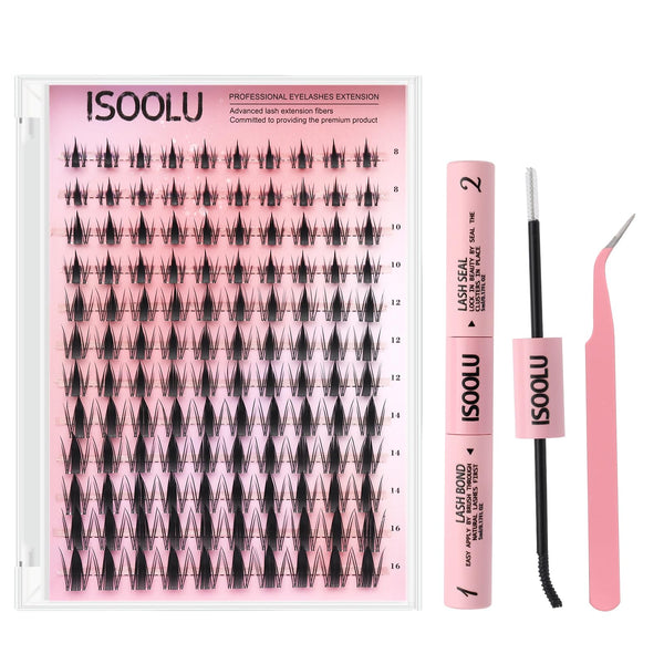 ISOOLU Lash Clusters Manga Individual Lashes C Curl Wispy Eyelash Clusters WideSpan Eyelash Extension Kit with Lash Bond and Seal Wet-Look Spiky Cluster Lashes (Aesthetic‌ Kit)