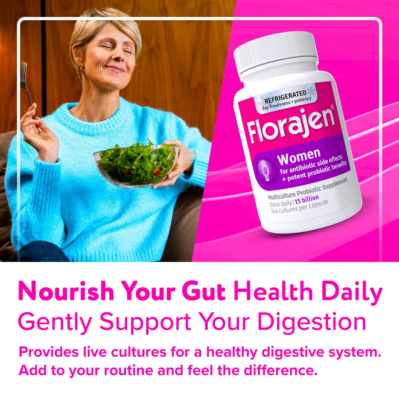Florajen Womenâ€™s Vaginal Probiotic - Gut Health, Vaginal pH Balance, & Constipation Relief - Multi-Strain Formula with Lactobacillus - Refrigerated for Potency - 60 Capsules