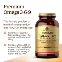 Thumbnail for Solgar 1300 mg Omega 3-6-9, 120 Softgels - Fish Oil Supplement - Support for Joint & Skin Health - Includes Flaxseed & Borage - Contains EPA & DHA Omega 3 Fatty Acids - 40 Servings