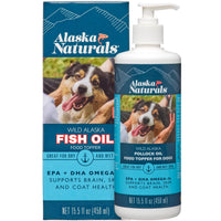 Thumbnail for Alaska Naturals Wild Alaskan Fish Oil Supplement for Dogs Skin and Coat with EPA DHA Omega 3 Fatty Acids Sustainable Liquid Food Topper 15.5 oz. Pump