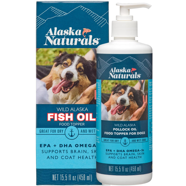 Alaska Naturals Wild Alaskan Fish Oil Supplement for Dogs Skin and Coat with EPA DHA Omega 3 Fatty Acids Sustainable Liquid Food Topper 15.5 oz. Pump