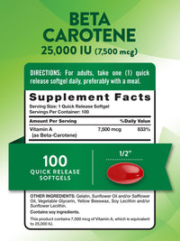 Thumbnail for Nature's Truth Beta Carotene 25000 IU Softgels | 100 Count | Vitamin A Supplement | Non-GMO and Gluten Free
