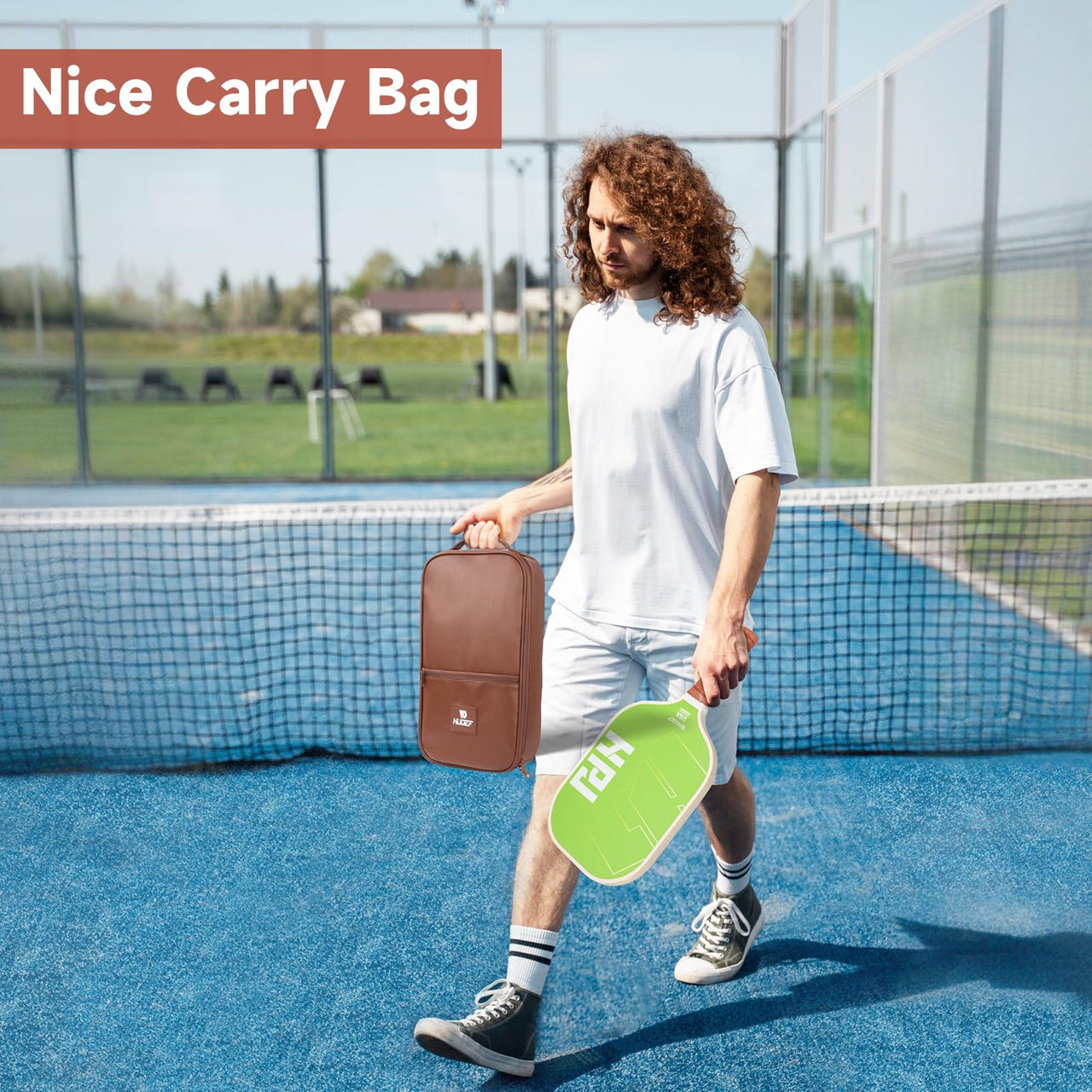 HUDEF Pickleball Paddles, USAPA Approved Pickle Ball Paddles Set of 2, Graphite and Fiberglass Pickleball Paddles, Polypropylene Honeycomb Core Paddle Rackets, 4 Outdoor Balls and Carry Bag Green