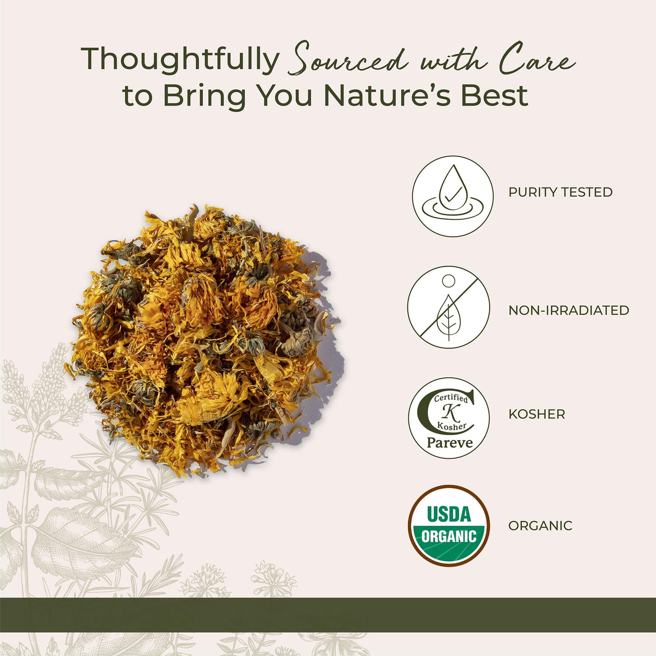 Starwest Botanicals Organic Dried Calendula Flowers - Natural Loose Leaf Herb for Tea & Culinary Use, Herbal Calendula Petals, Caffeine Free, Certified Kosher, Non-GMO - Bulk 1 lb Bag