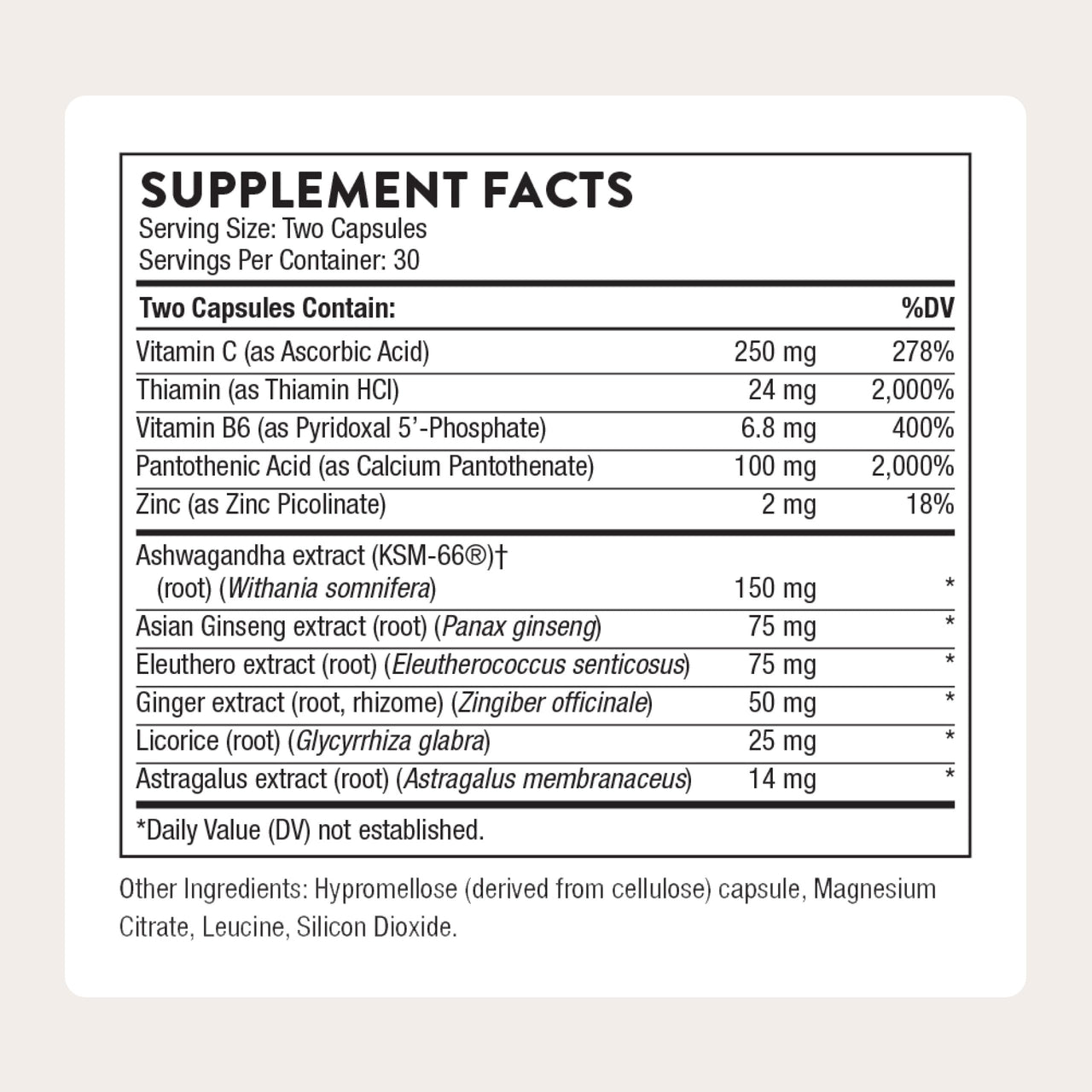 THORNE - Stress Balance - Adrenal Support Supplement with B Vitamins, Vitamin C, Ashwagandha, Ginseng & Zinc* - Gluten, Dairy & Soy-Free - 30 Servings