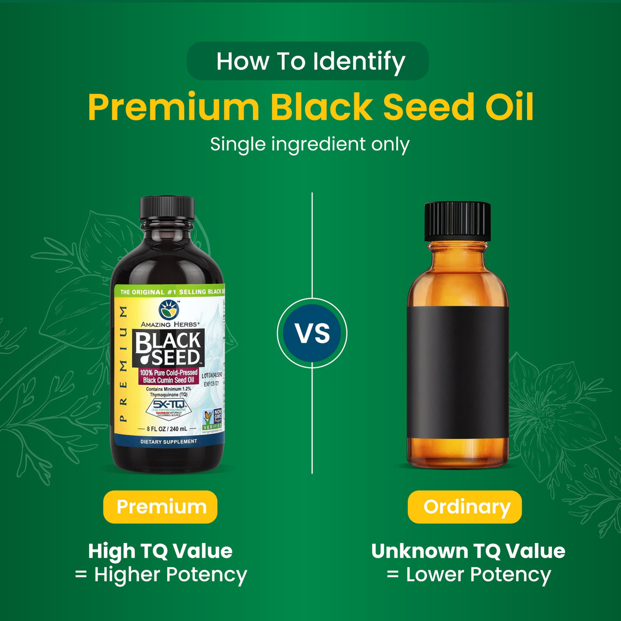 Amazing Herbs Premium Black Seed Oil - Cold Pressed Nigella Sativa Aids in Digestive Health, Immune Support, Brain Function, Joint Mobility, Gluten Free, Non GMO - 8 Fl Oz