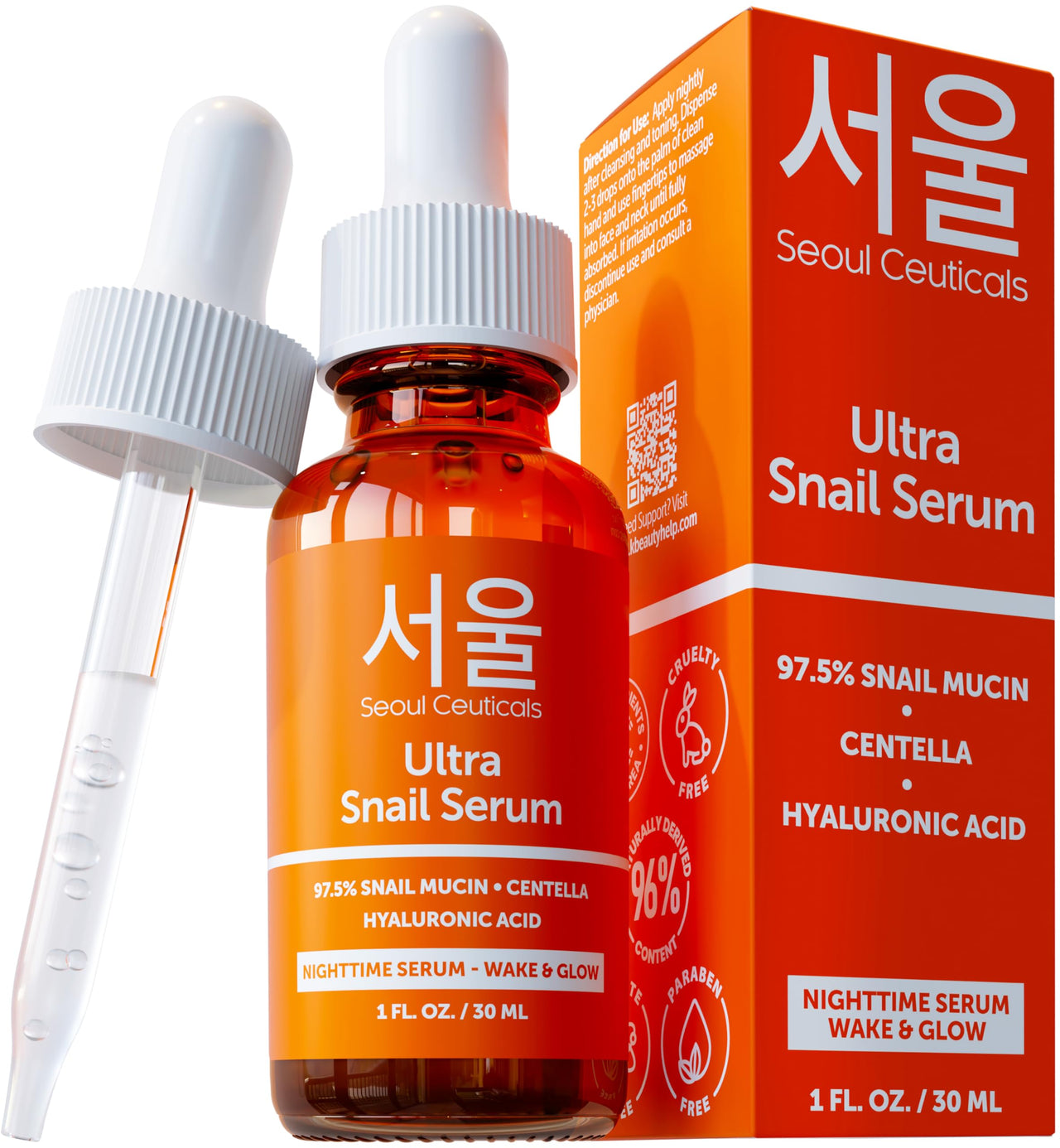 SeoulCeuticals Korean Skin Care 97.5% Snail Mucin Serum – K Beauty Skincare Anti Wrinkle Cica Night Serum Hyaluronic Acid for Face 1oz
