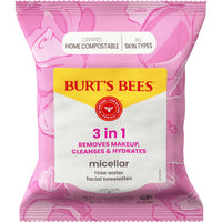 Thumbnail for Burt’s Bees Micellar Rose Water Facial Towelettes, 100% Plant Based Cloth; 99% Natural Origin; Remove Makeup, Cleanse, Hydrate; No Greasy, Oily Residue; All Skin Types (Pack May Vary)