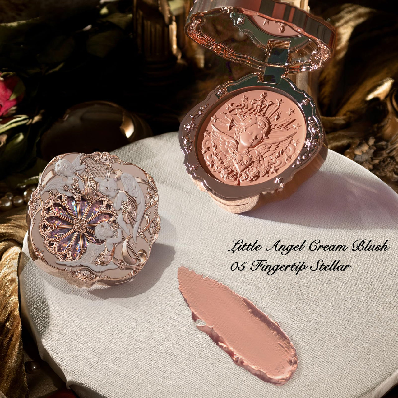 Flower Knows Little Angel Cream Blush,Sany Nude Hydrating Blush for Cheeks,Buildable & Blendable Dewy Face Makeup,Soft Long-Lasting Cute Make Up for Women & Girls,0.21 Oz(05 Fingertip Stellar)