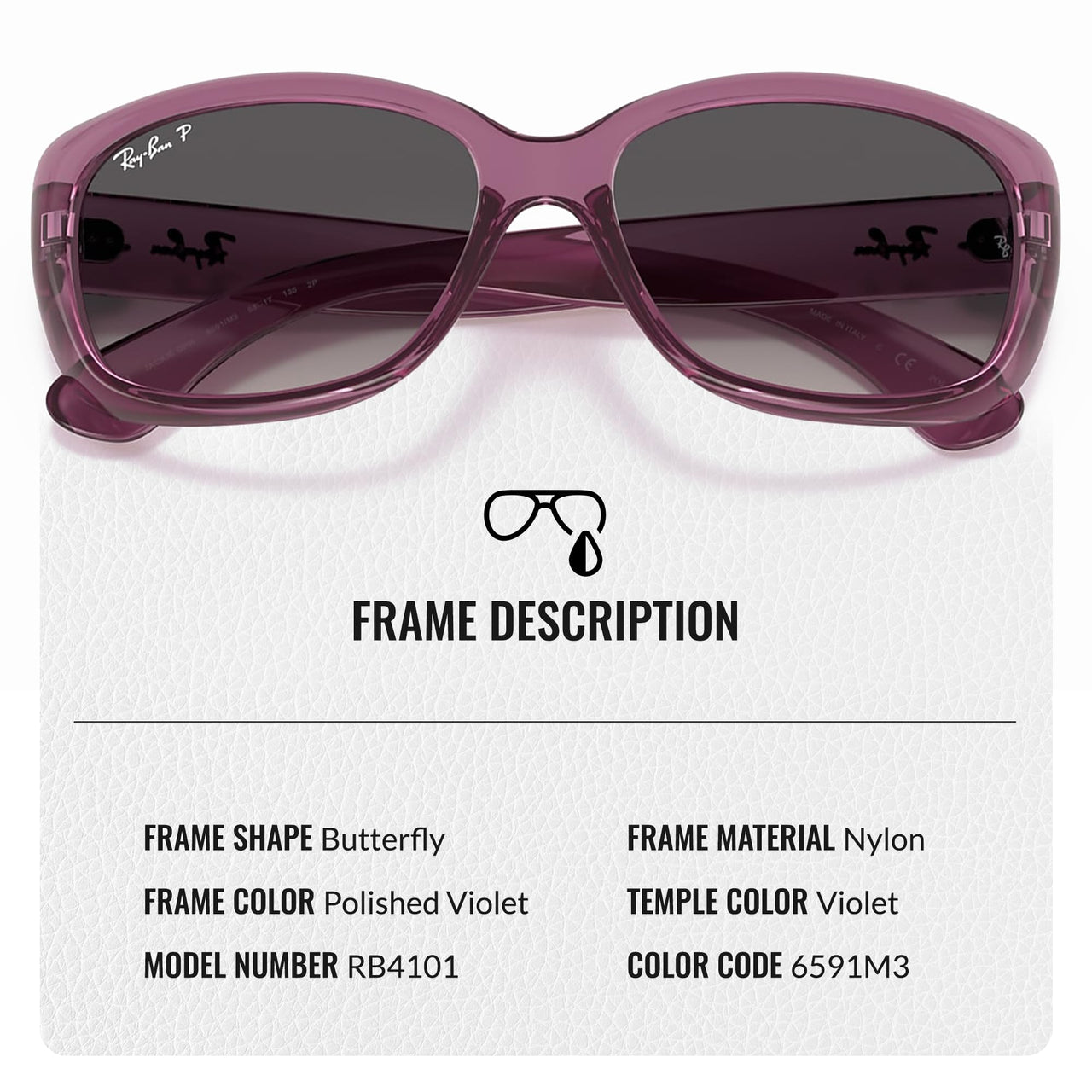 Ray-Ban RB4101 JACKIE OHH TRANSPARENT POLARIZED Butterfly Shaped Sunglasses for Men & Women – Includes Official Rayban Eyewear Kit – Ideal Formal & Casual Wear Sunglasses – Grey Gradient Lens