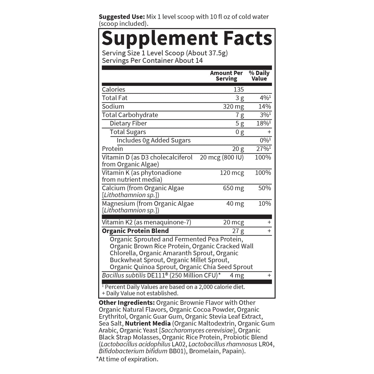 Garden of Life Organic Vegan Protein Powder, 20g Plant Based Protein with Calcium, D3, K2 MK-7 & Magnesium for Bone Strength, Prebiotics & Probiotics for Digestion, Brownie Bites Flavor, 14 Servings