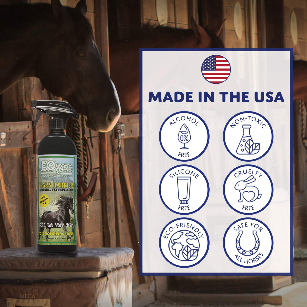 EQyss Barn Barrier Natural Fly Repellent Spray, 32 Ounce