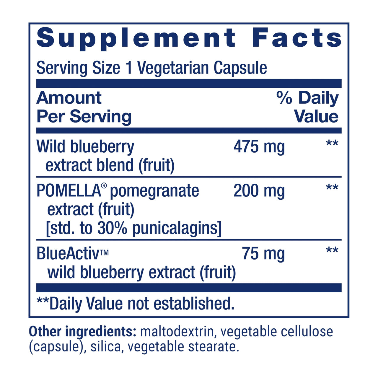 Life Extension Blueberry Extract and Pomegranate, arterial health support, antioxidant defense, gluten-free, non-GMO, vegetarian, 60 vegetarian capsules