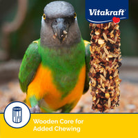 Thumbnail for Vitakraft Crunch Sticks for Parrots Apricot and Cherry Flavor Natural Wood Chew Center with Clip Holder Long Lasting Treats for Conures and Parrots - 5.5 oz 2 Sticks