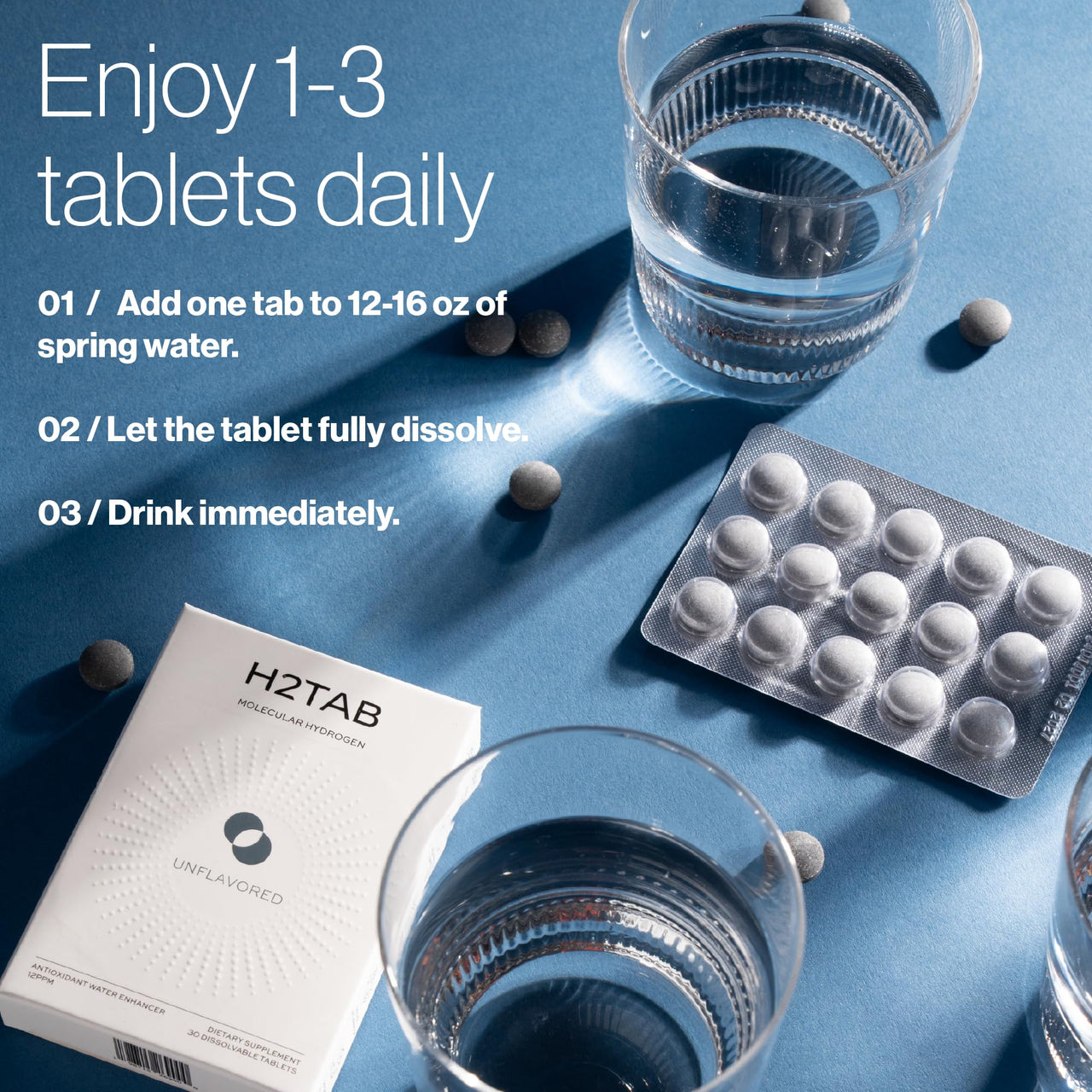 Molecular H2TAB Hydrogen Tablets with Magnesium -12 PPM Hydrogen Tablets for Drinking Water -Rich in Antioxidants, Supports Cellular Health, Recovery & Cognitive Function (30 Counts, Unflavored)